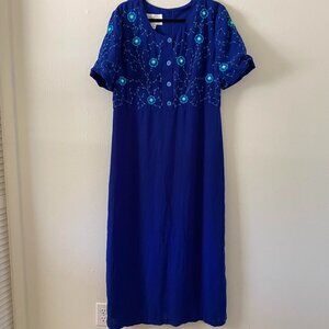 VTG 90s Sarah Elizabeth Blue Embroidered Maxi Dress